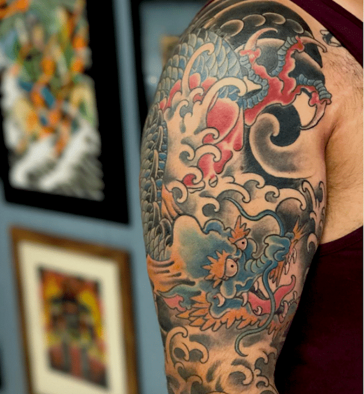 Old traditional Asiatic tiger with fire illustration | Japanese tattoo art